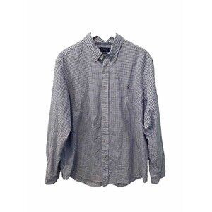 Polo Ralph Lauren Shirt Mens 2XL XXL Blue Oxford Long Sleeve Plaid Check Pony